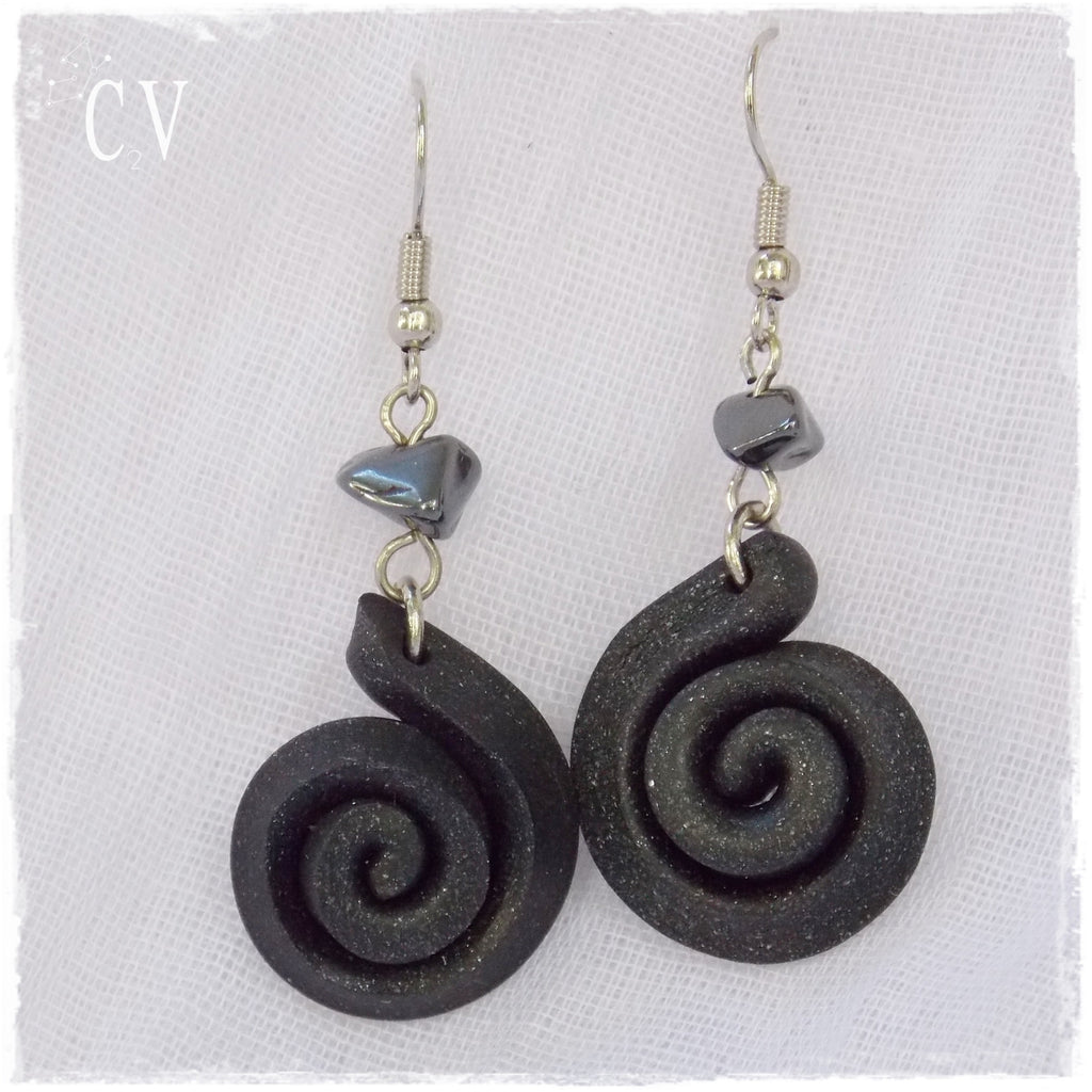Black Polymer Clay Earrings