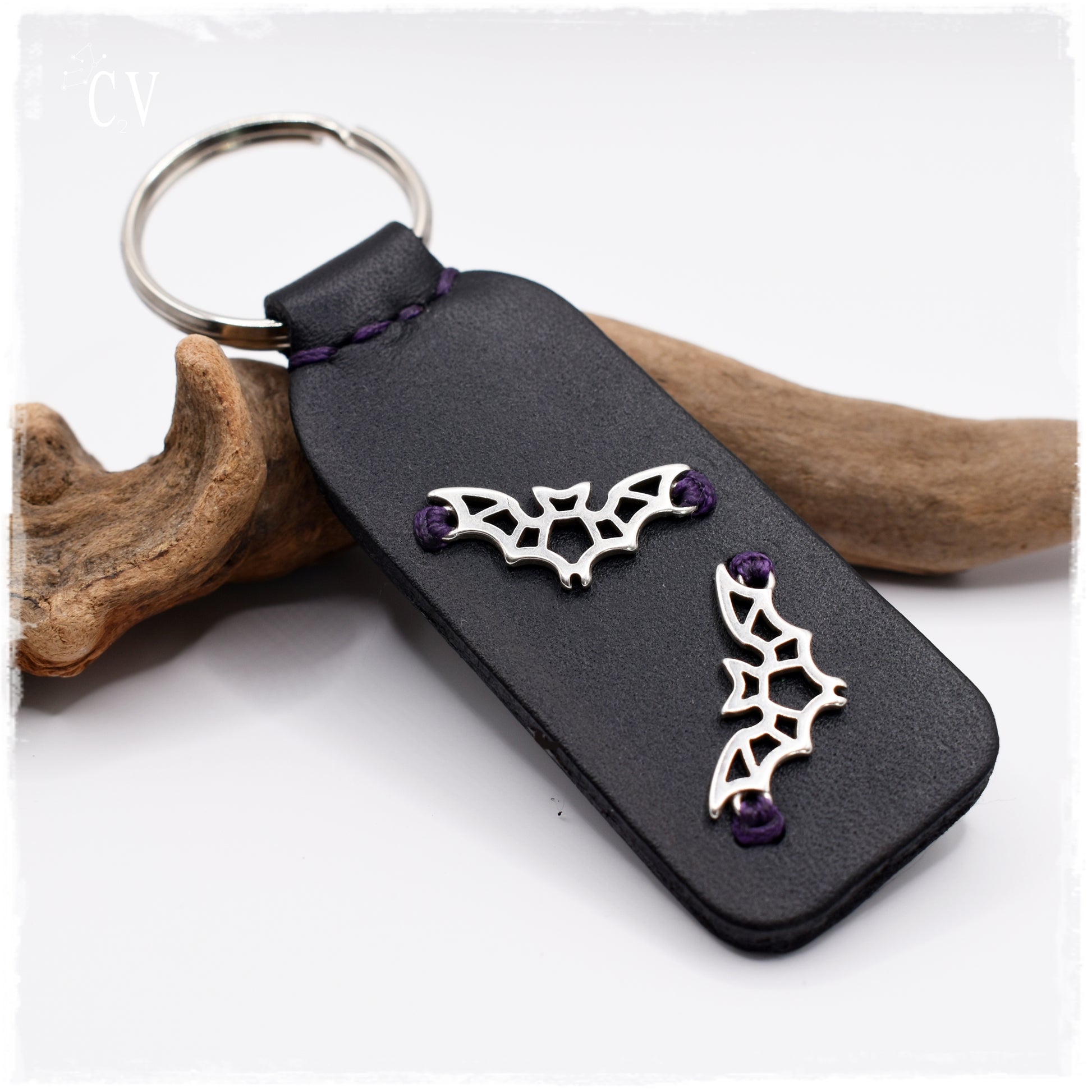 Personalized Bat Leather Keychain