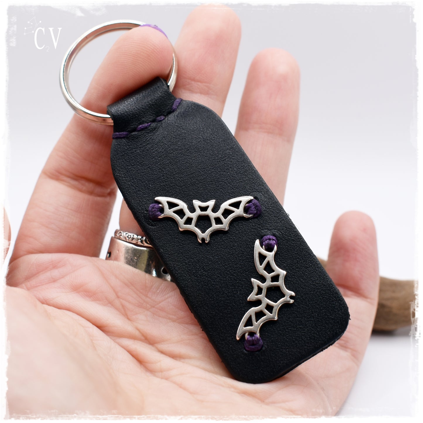 Handmade Bat Leather Keychain