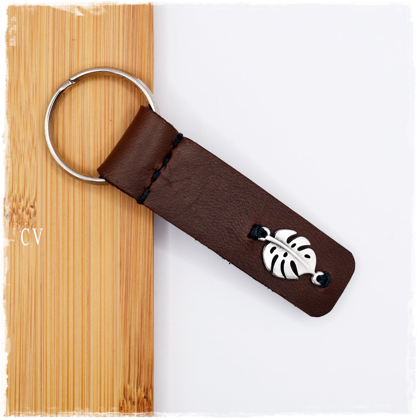 Monstera Leaf Leather Keychain