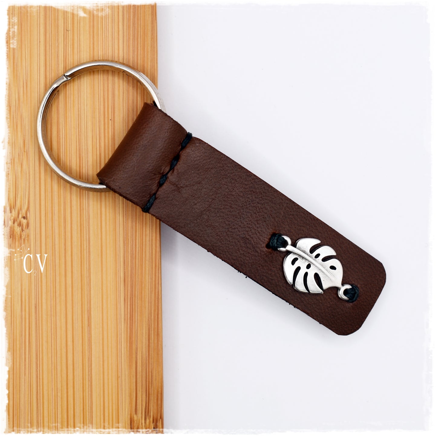 Monstera Leaf Leather Keychain