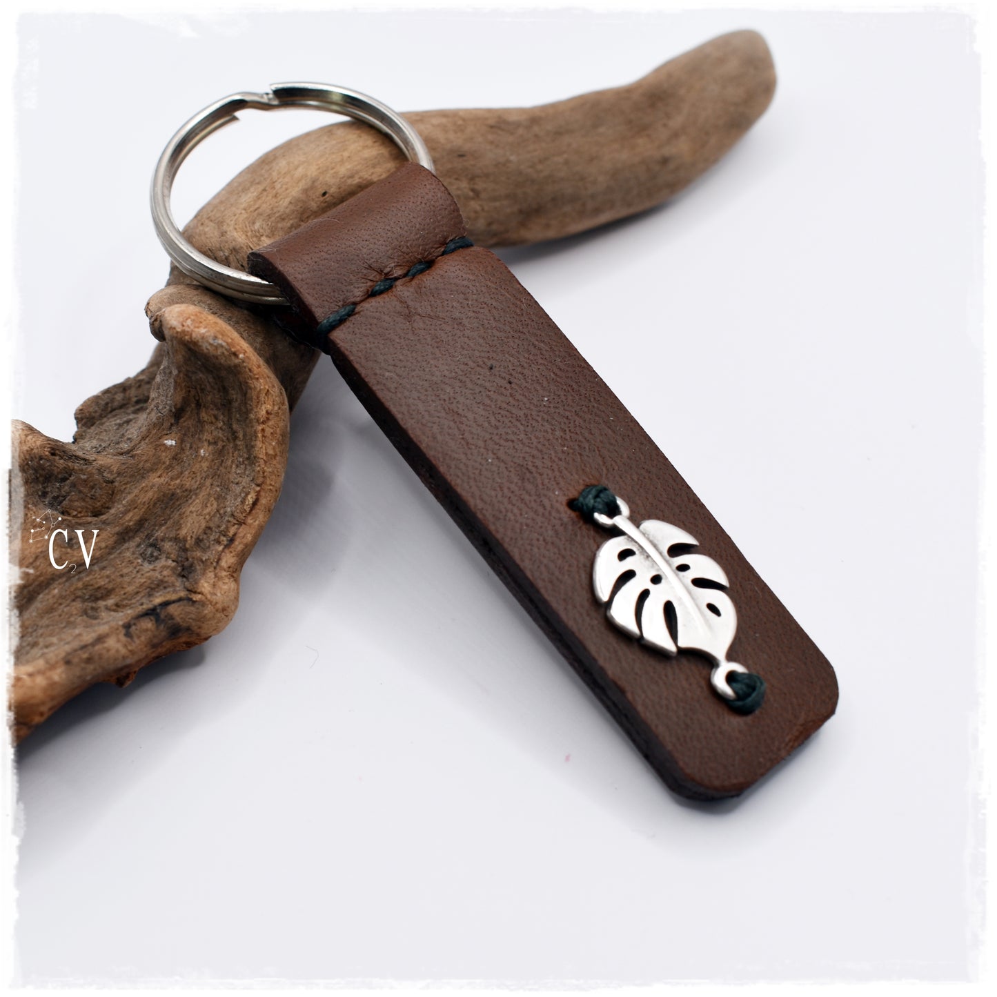 Monstera Leaf Leather Keychain