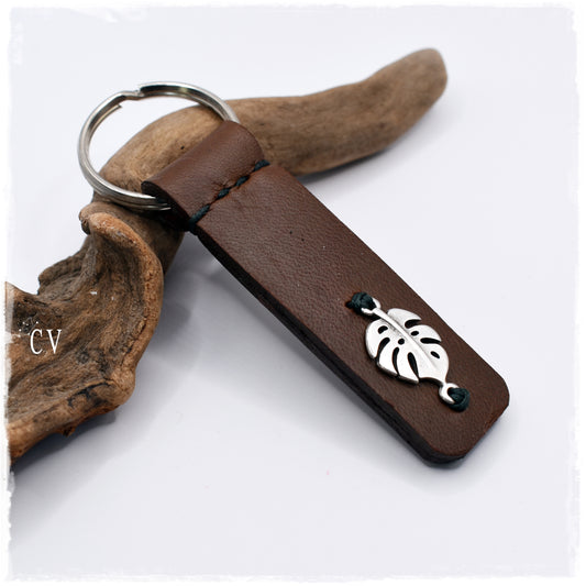 Monstera Leaf Leather Keychain