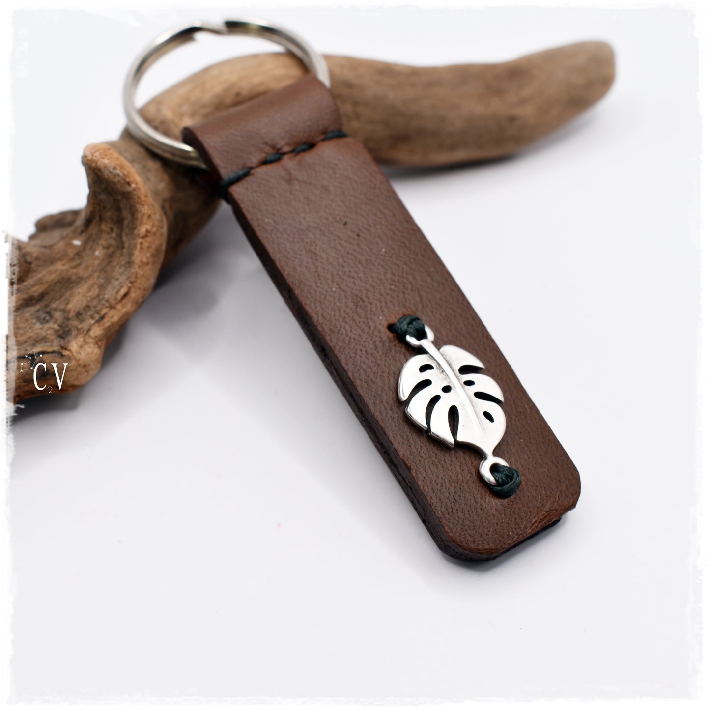 Monstera Leaf Leather Keychain