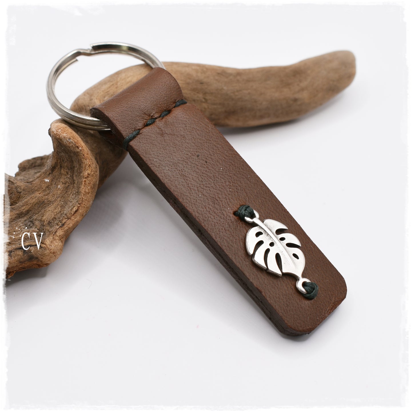 Monstera Leaf Leather Keychain