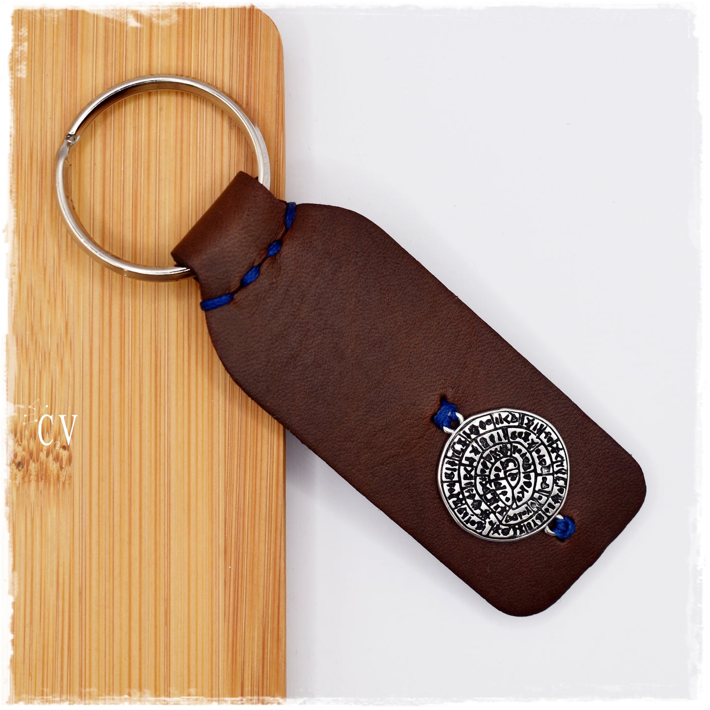 Phaistos Disc Leather Keychain