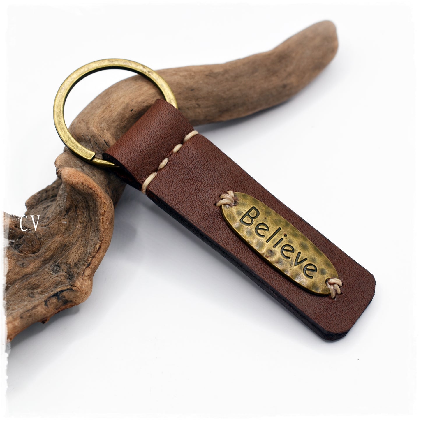 "BELIEVE" Inspirational Leather Keychain