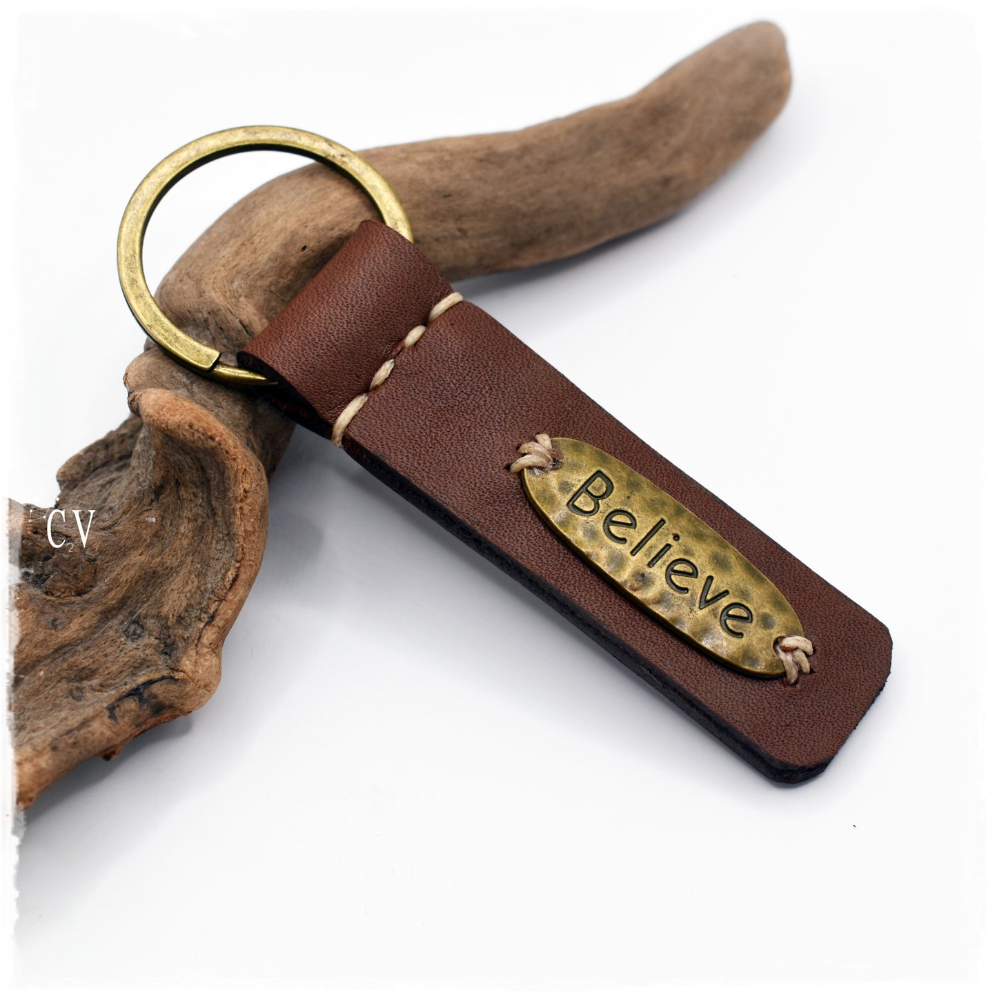 "BELIEVE" Inspirational Leather Keychain