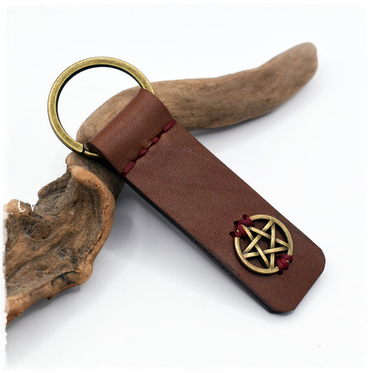 Pentactle Leather Keychain