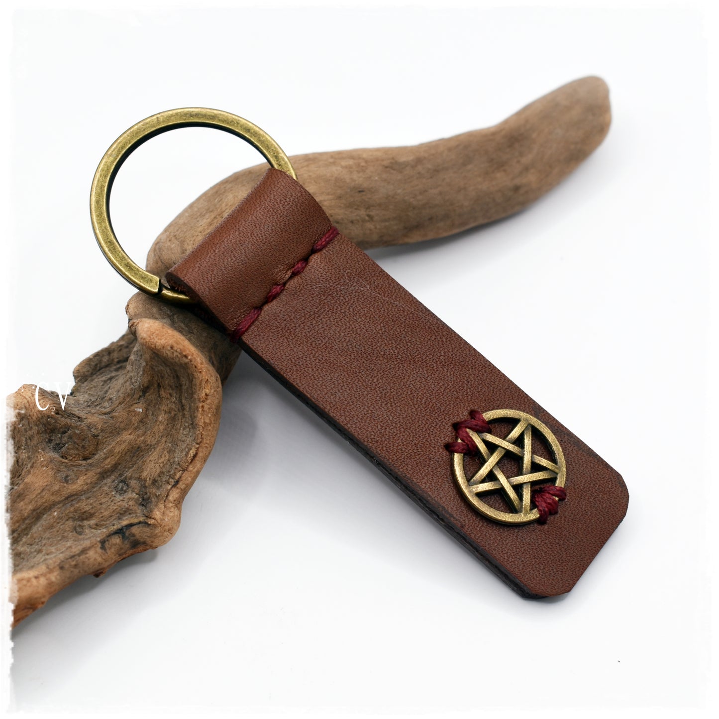 Pentactle Leather Keychain