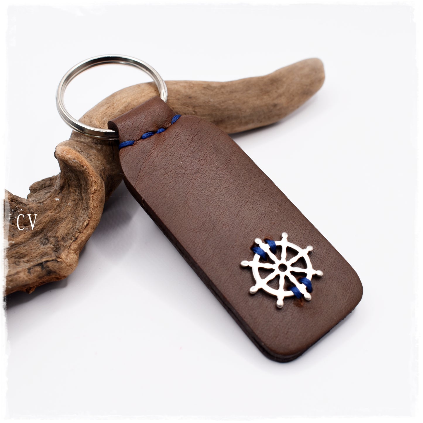 Nautical Wheel Leather Keychain