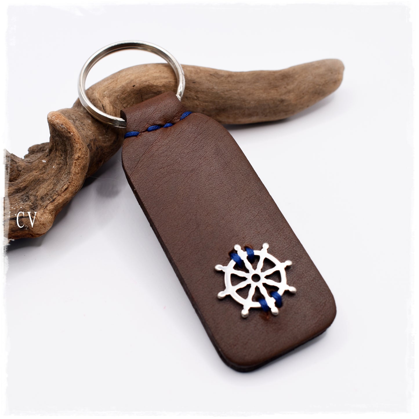 Nautical Wheel Leather Keychain