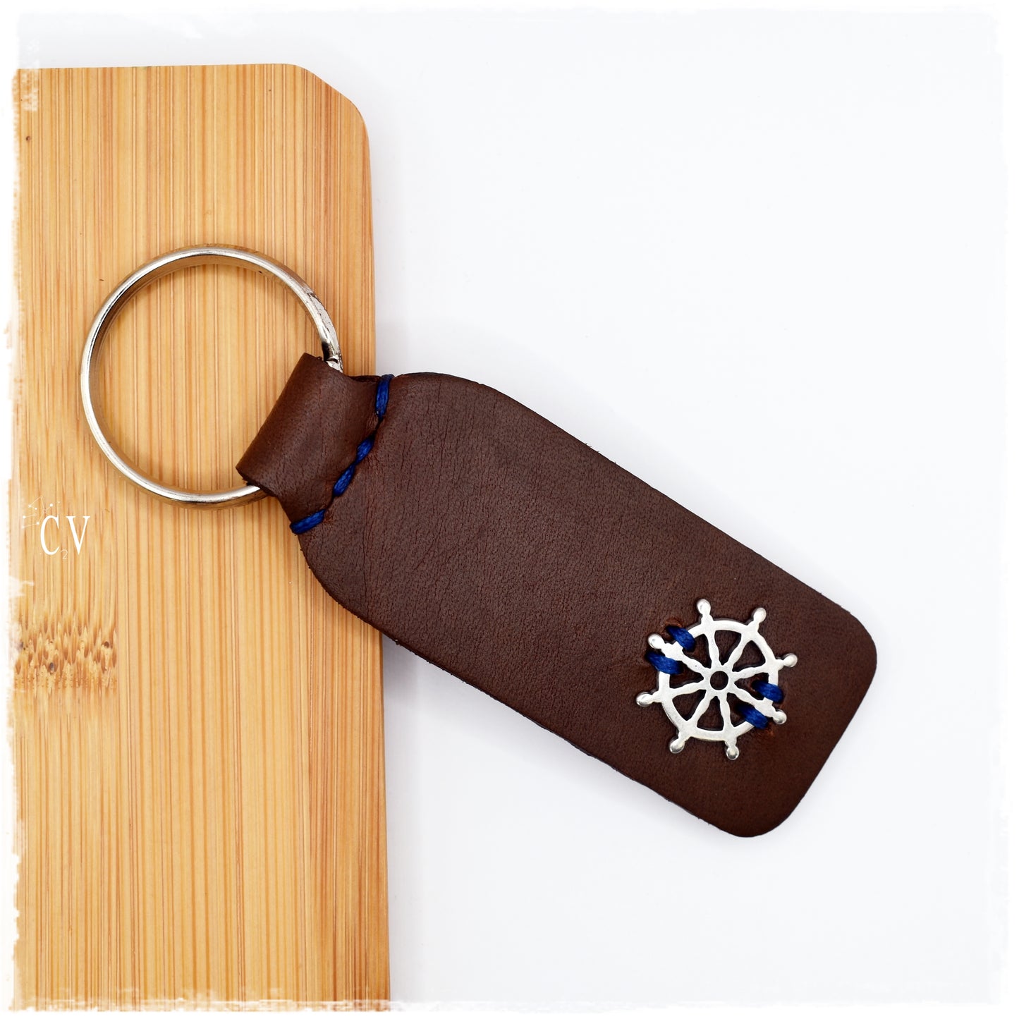 Nautical Wheel Leather Keychain