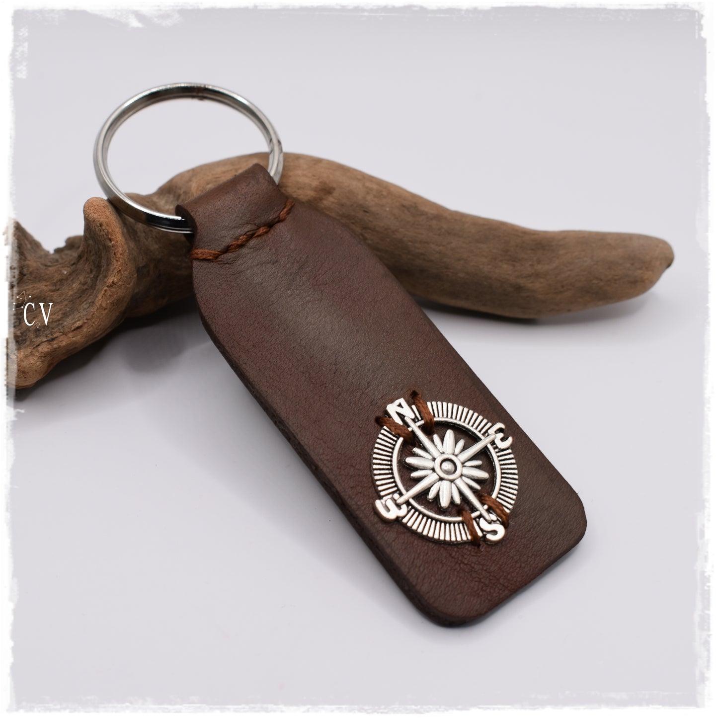 Compass Leather Keychain