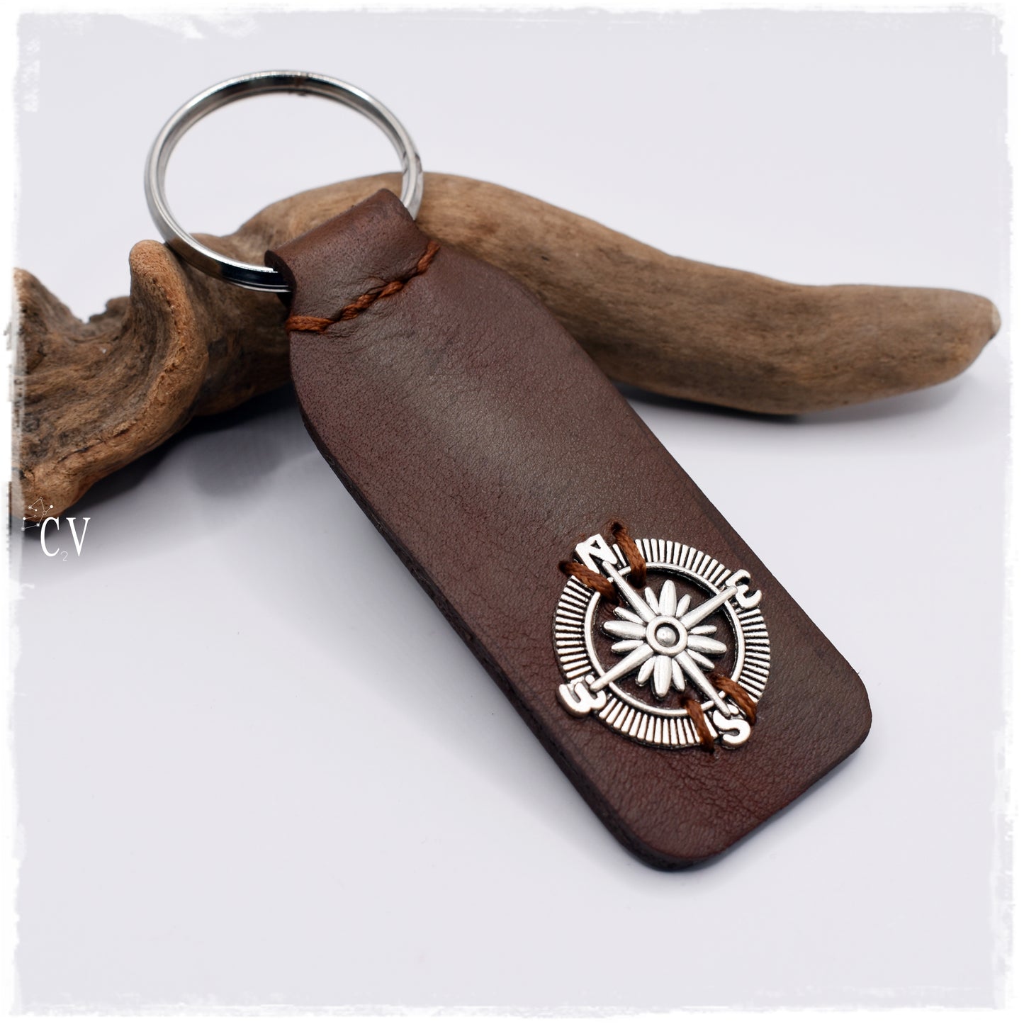 Compass Leather Keychain