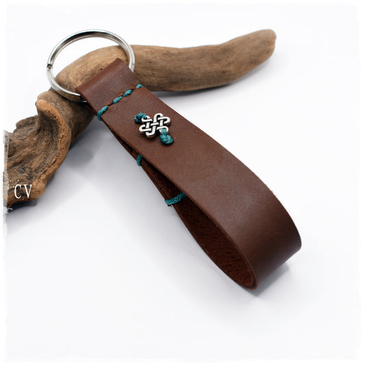 Shrivatsa Leather Keychain ~