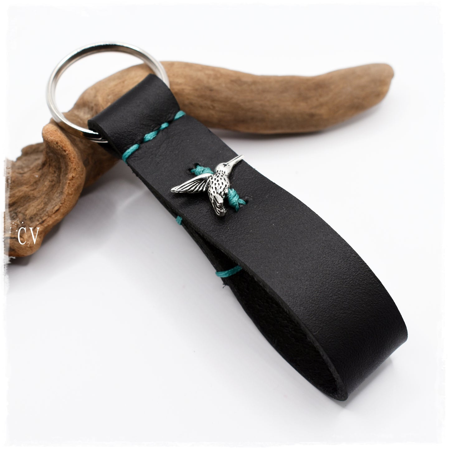 Hummingbird Leather Keychain