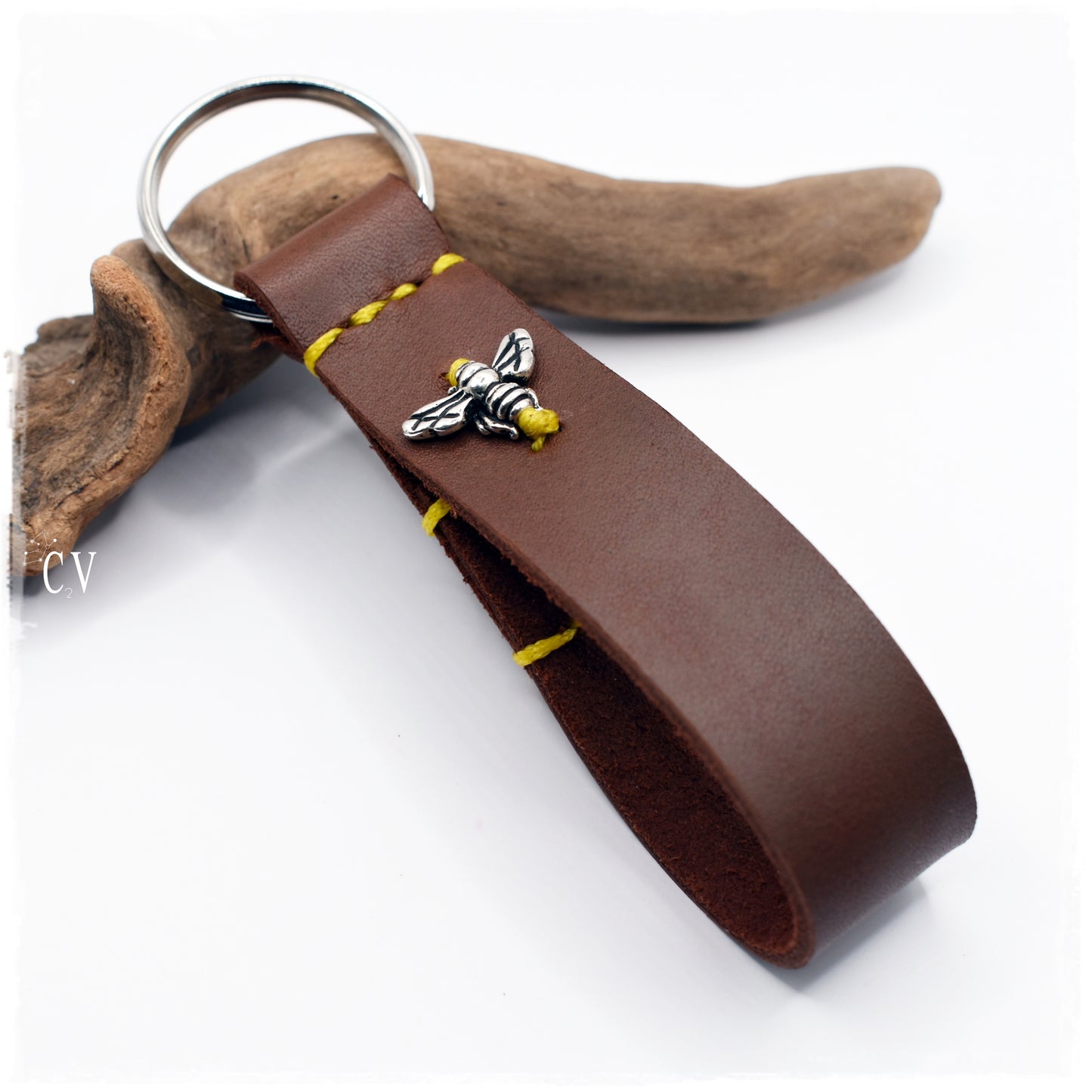 Bumble Bee Leather Keyfob