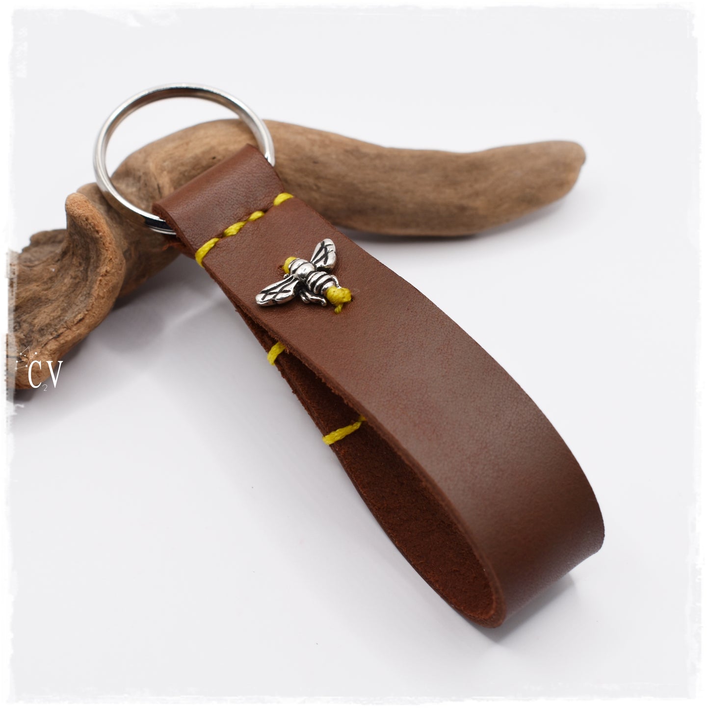 Bumble Bee Leather Keyfob