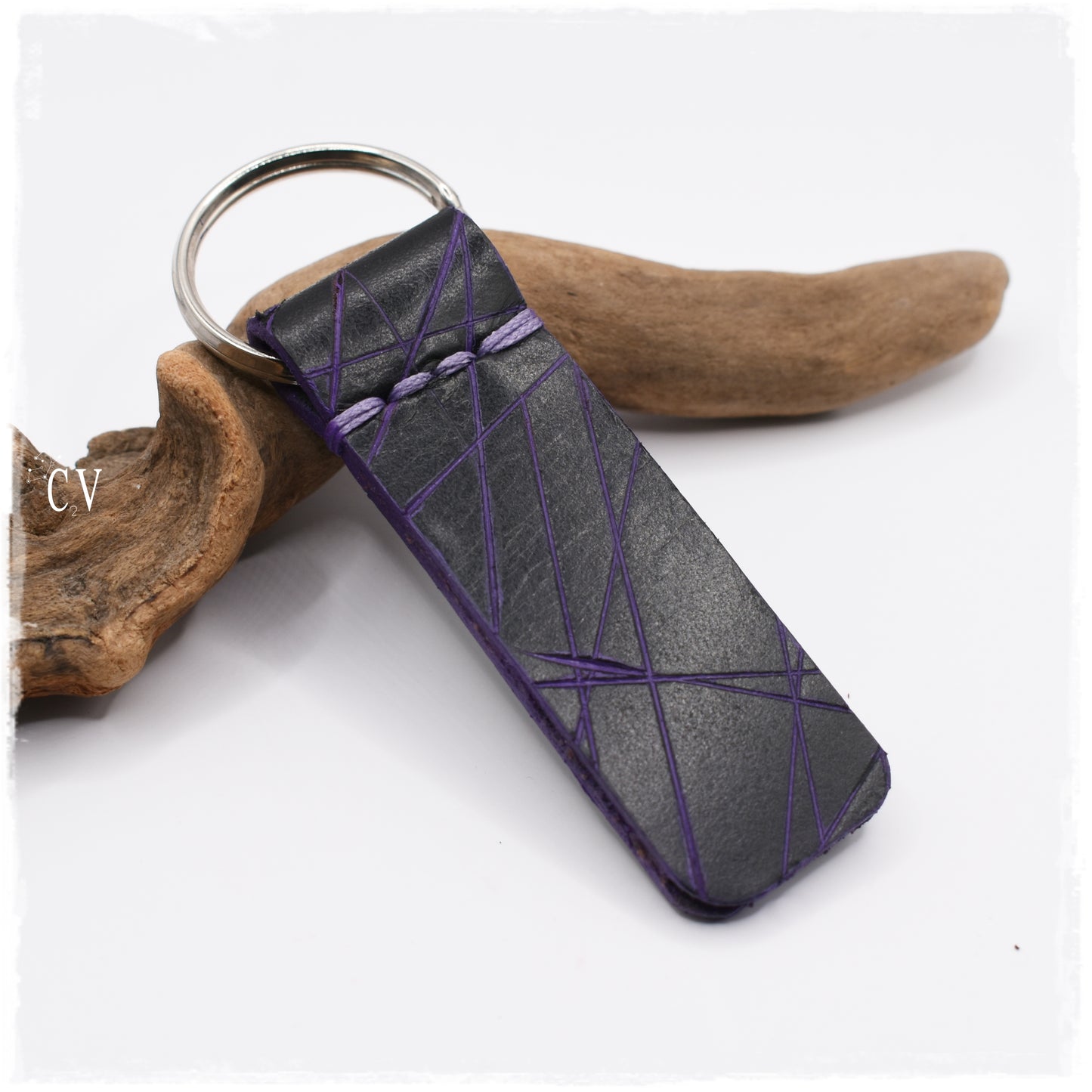 Gothic Black Leather Keychain