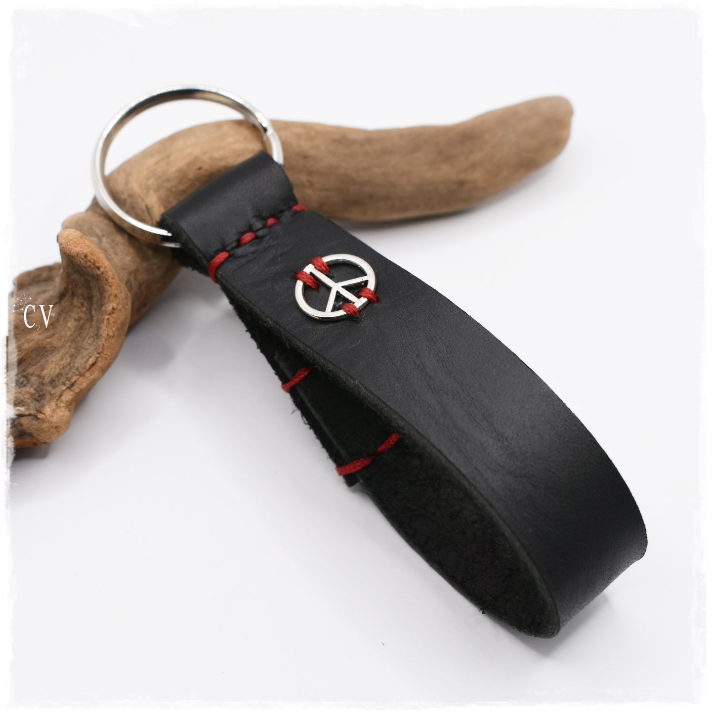 Peace Symbol Leather Keychain