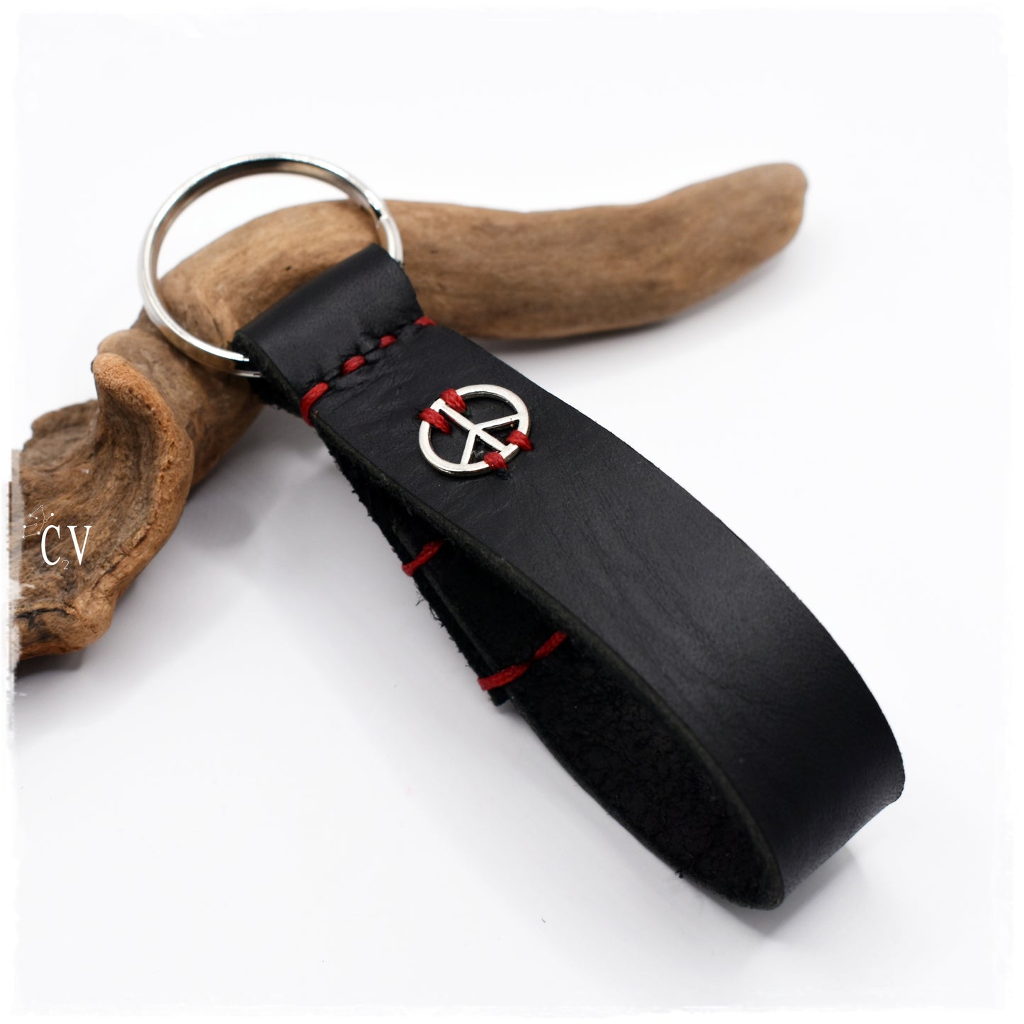 Peace Symbol Leather Keychain