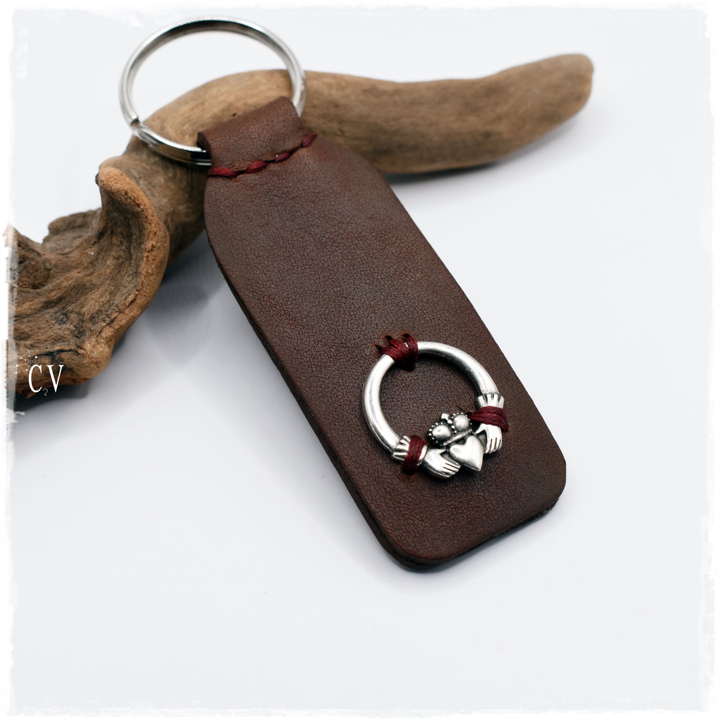 Personalized Claddagh Leather Keychain