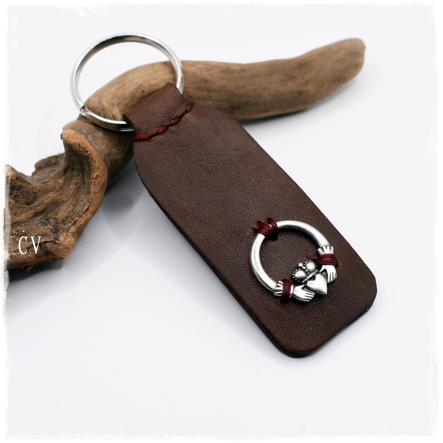 Personalized Claddagh Leather Keychain