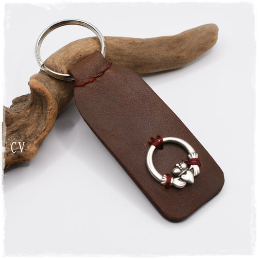 Personalized Claddagh Leather Keychain