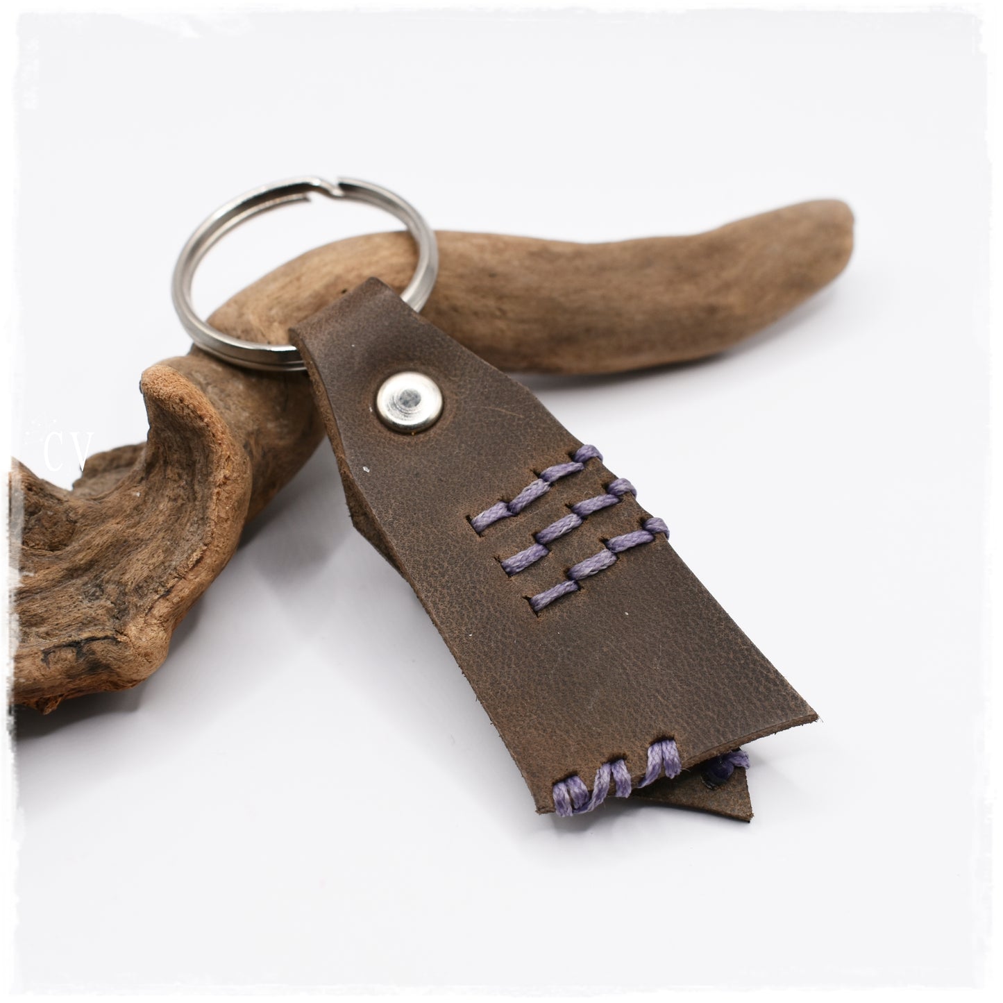 Tribal Stitched Leather Keychain