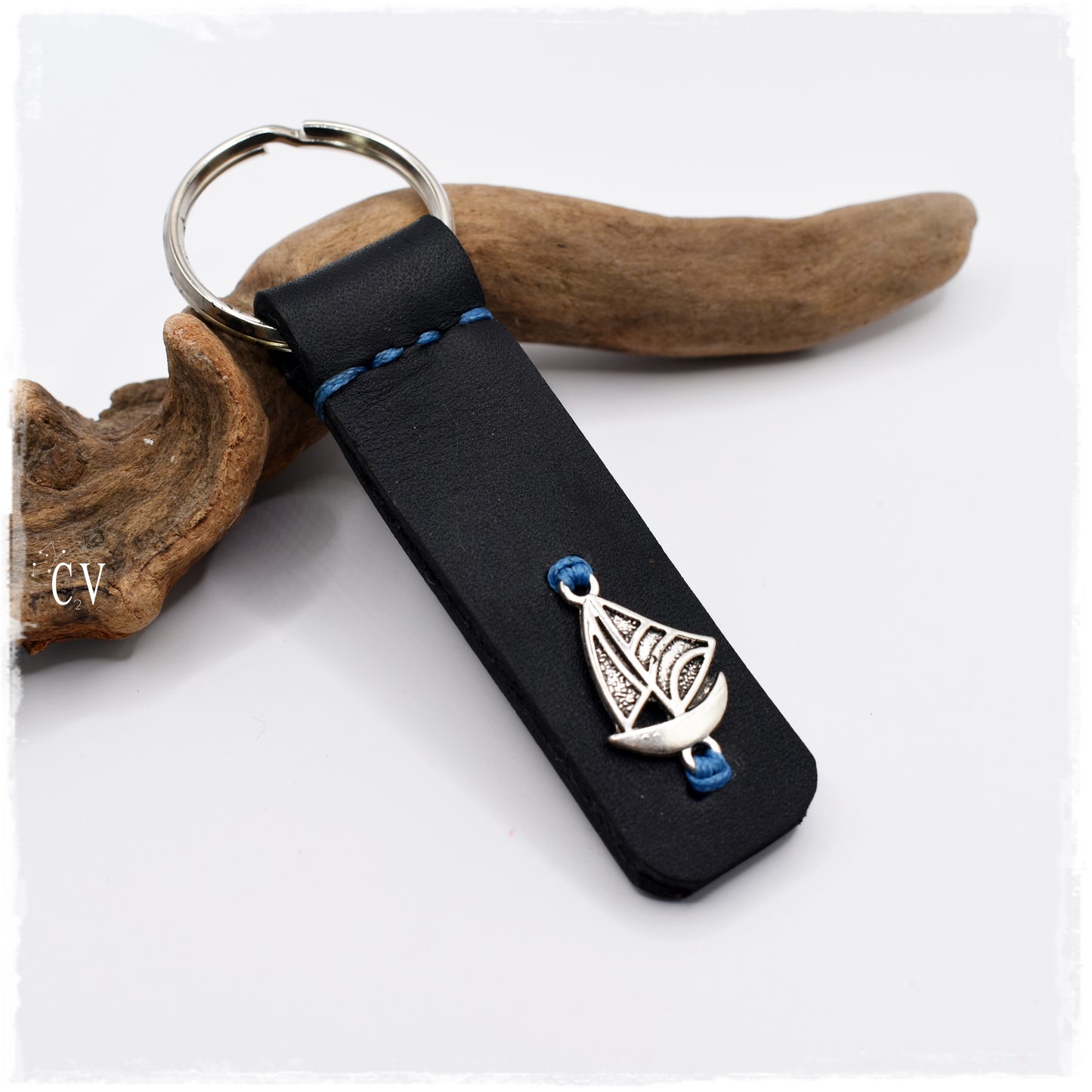 sailing boat leather keychain