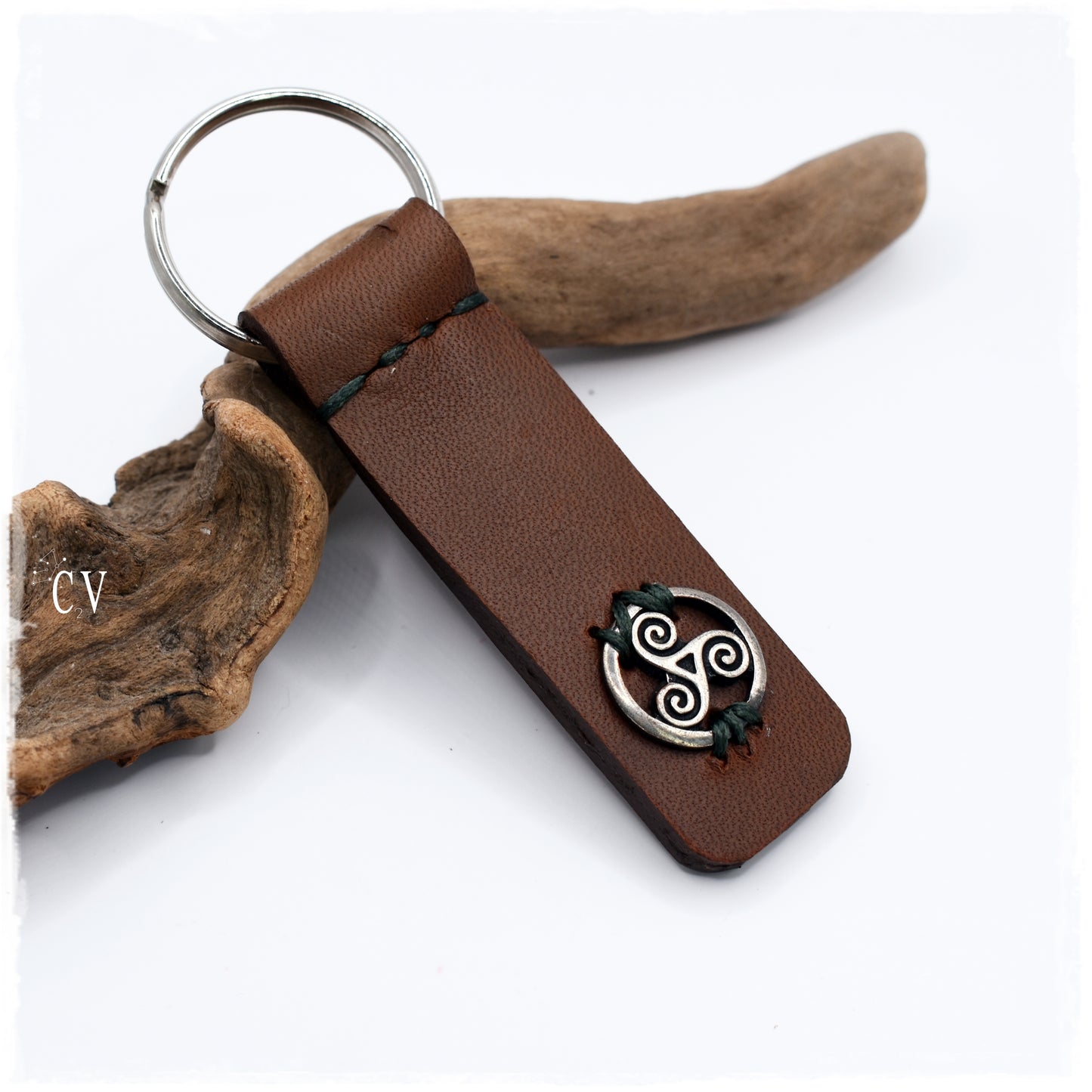 Personalized Triple Spiral Leather Keychain