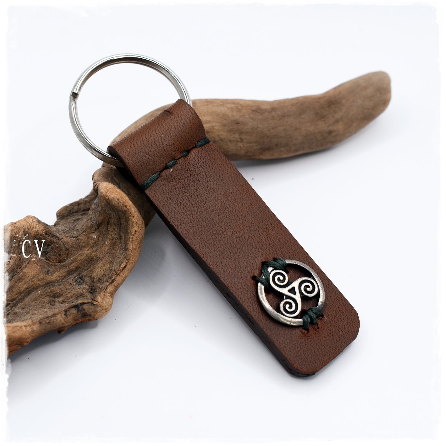 Personalized Triple Spiral Leather Keychain