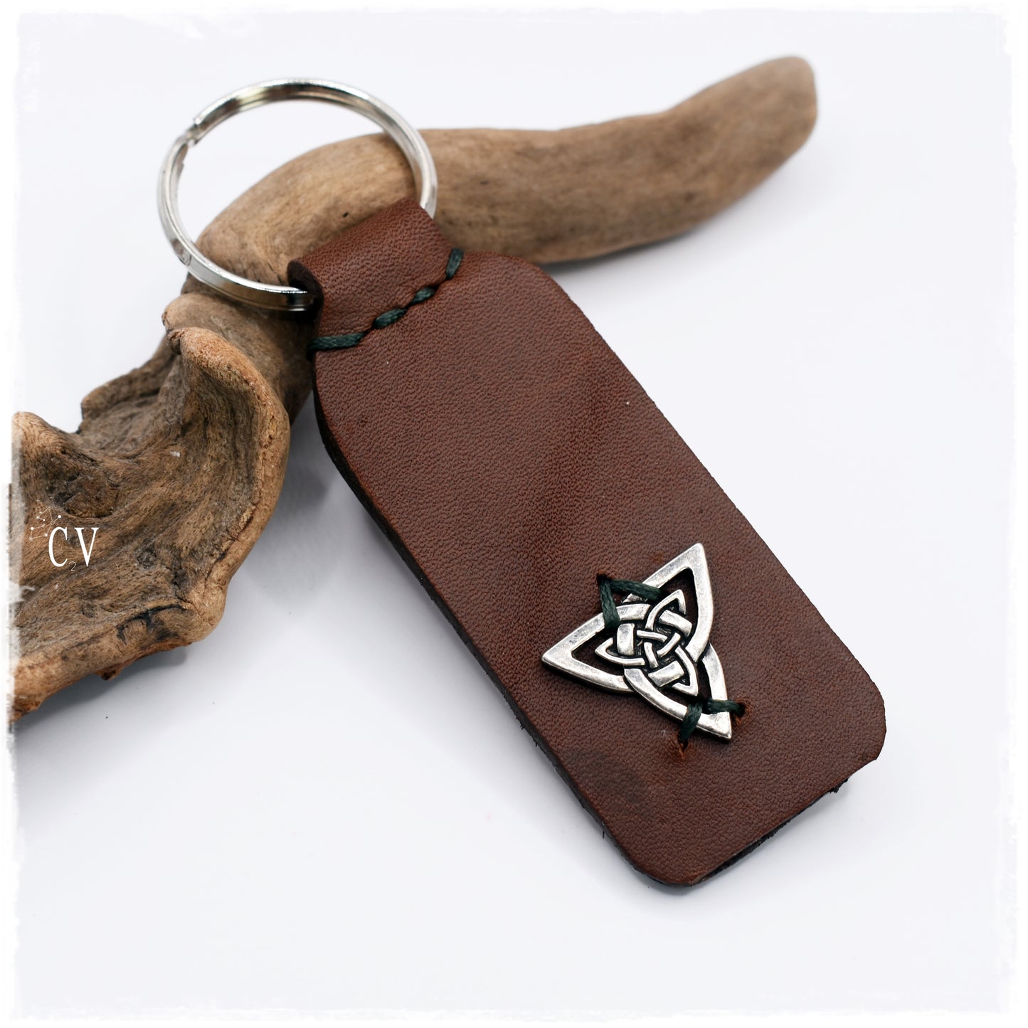 Large Triquetra Leather Keychain