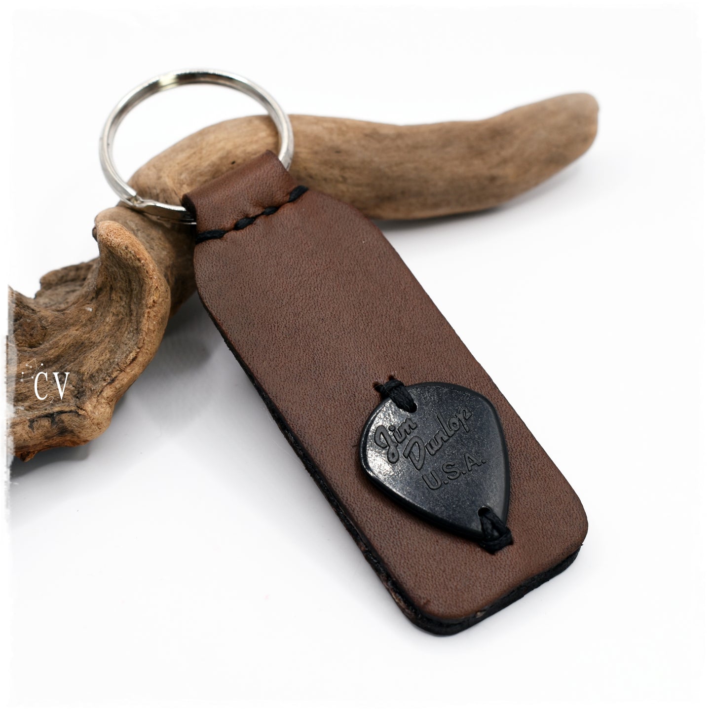 Guitar Pick Leather Keychain