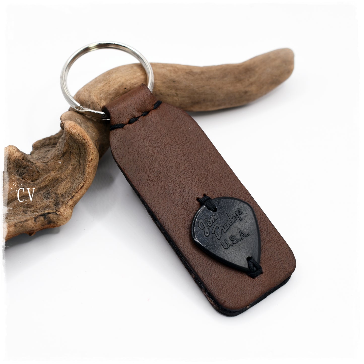 Guitar Pick Leather Keychain