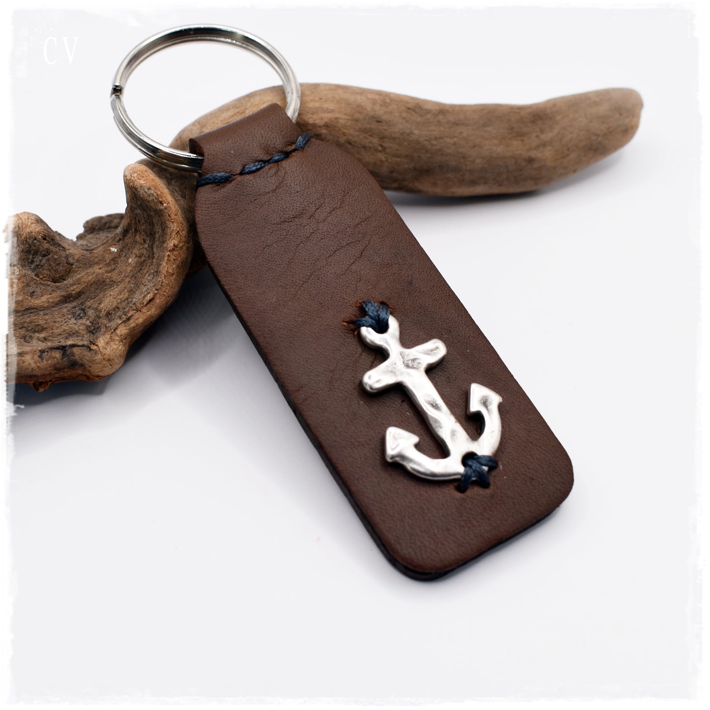 Anchor Leather Keychain