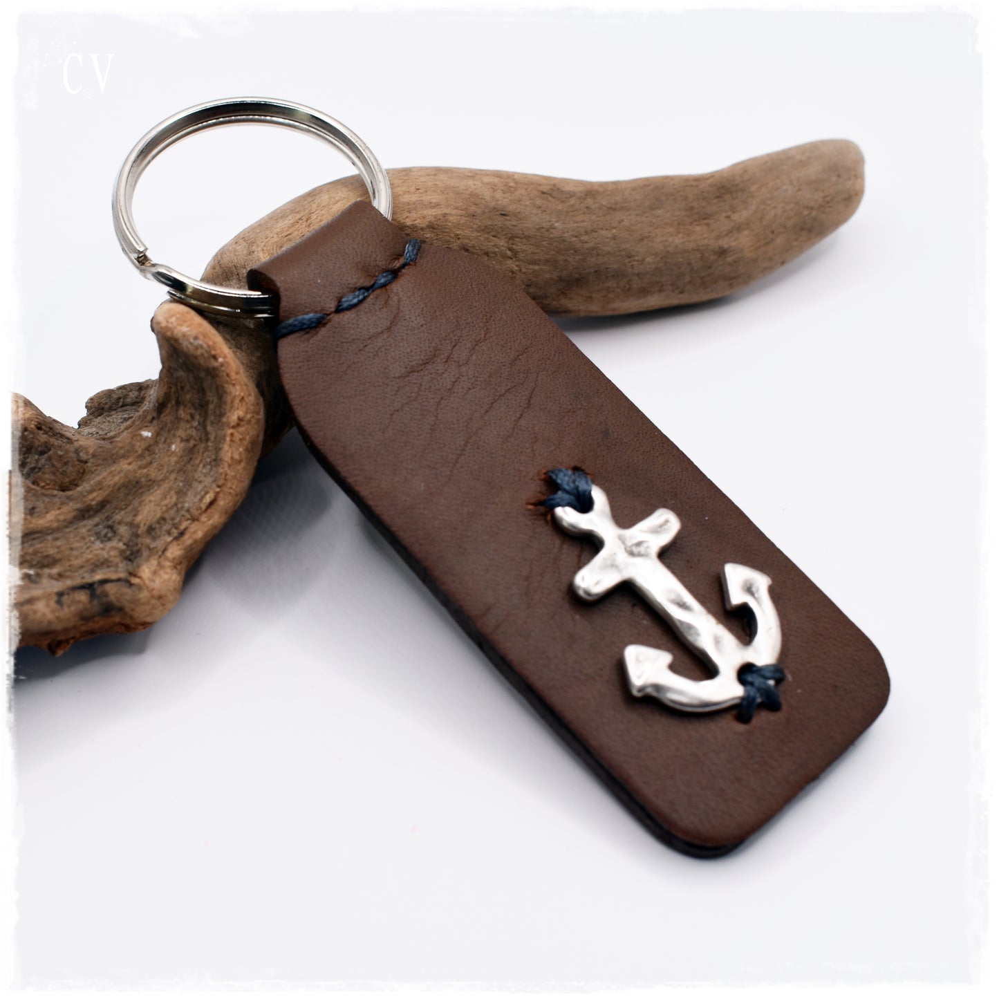 Anchor Leather Keychain