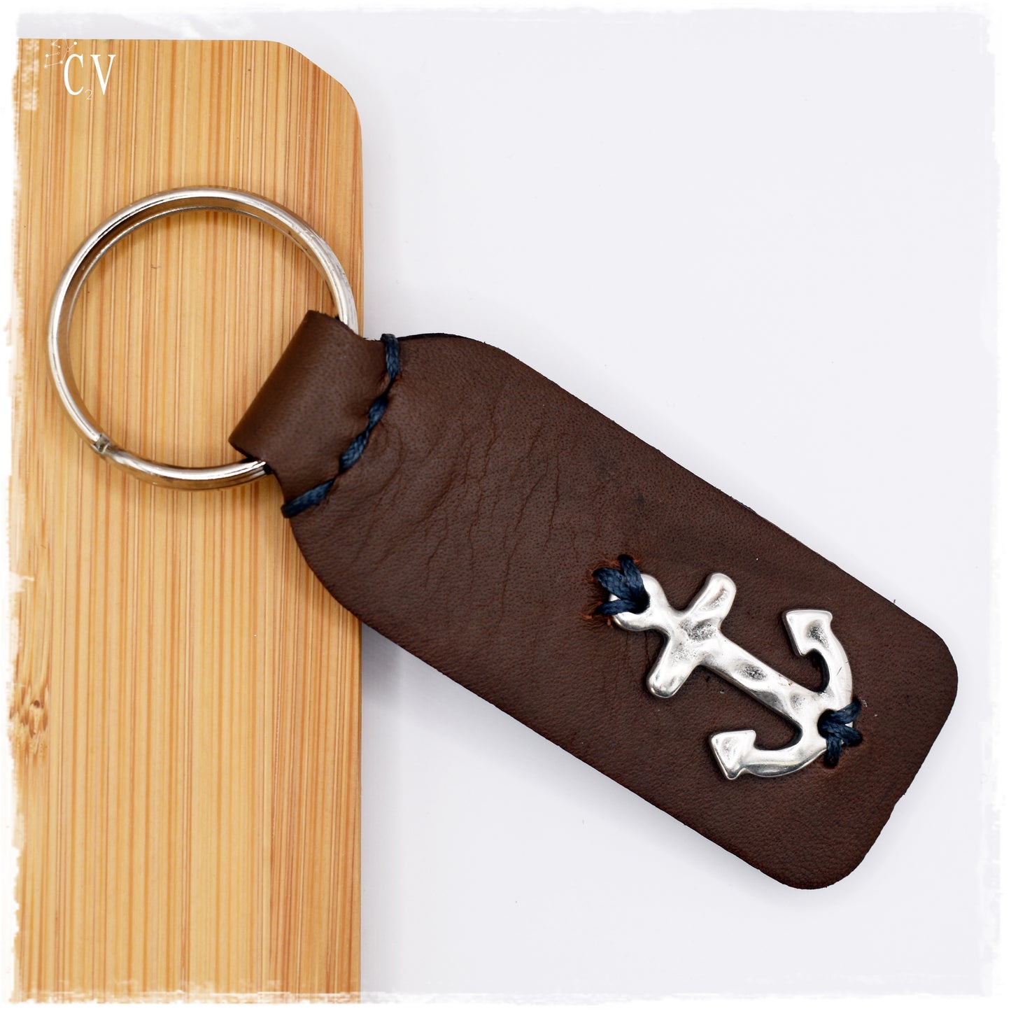 Anchor Leather Keychain