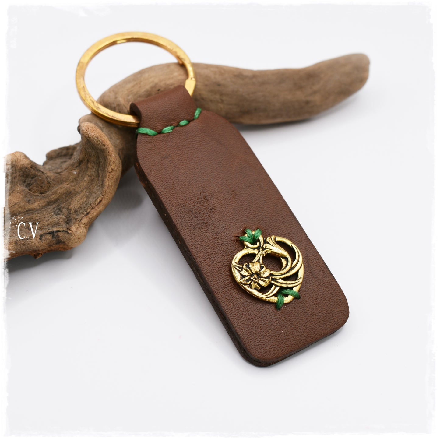 Floral Heart Leather Keychain