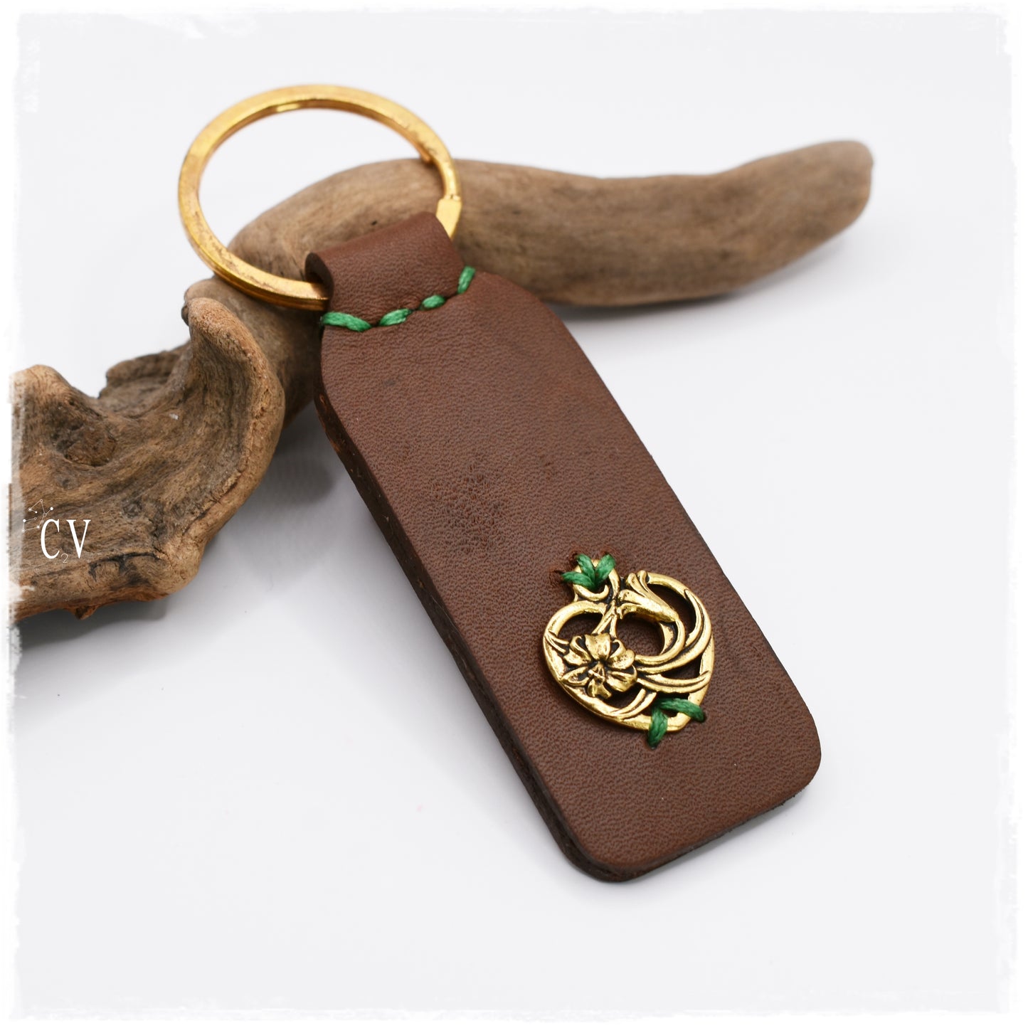 Floral Heart Leather Keychain