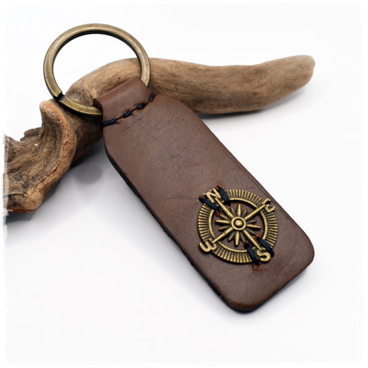 Compass Leather Keychain