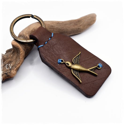 Swallow Bird Leather Keychain