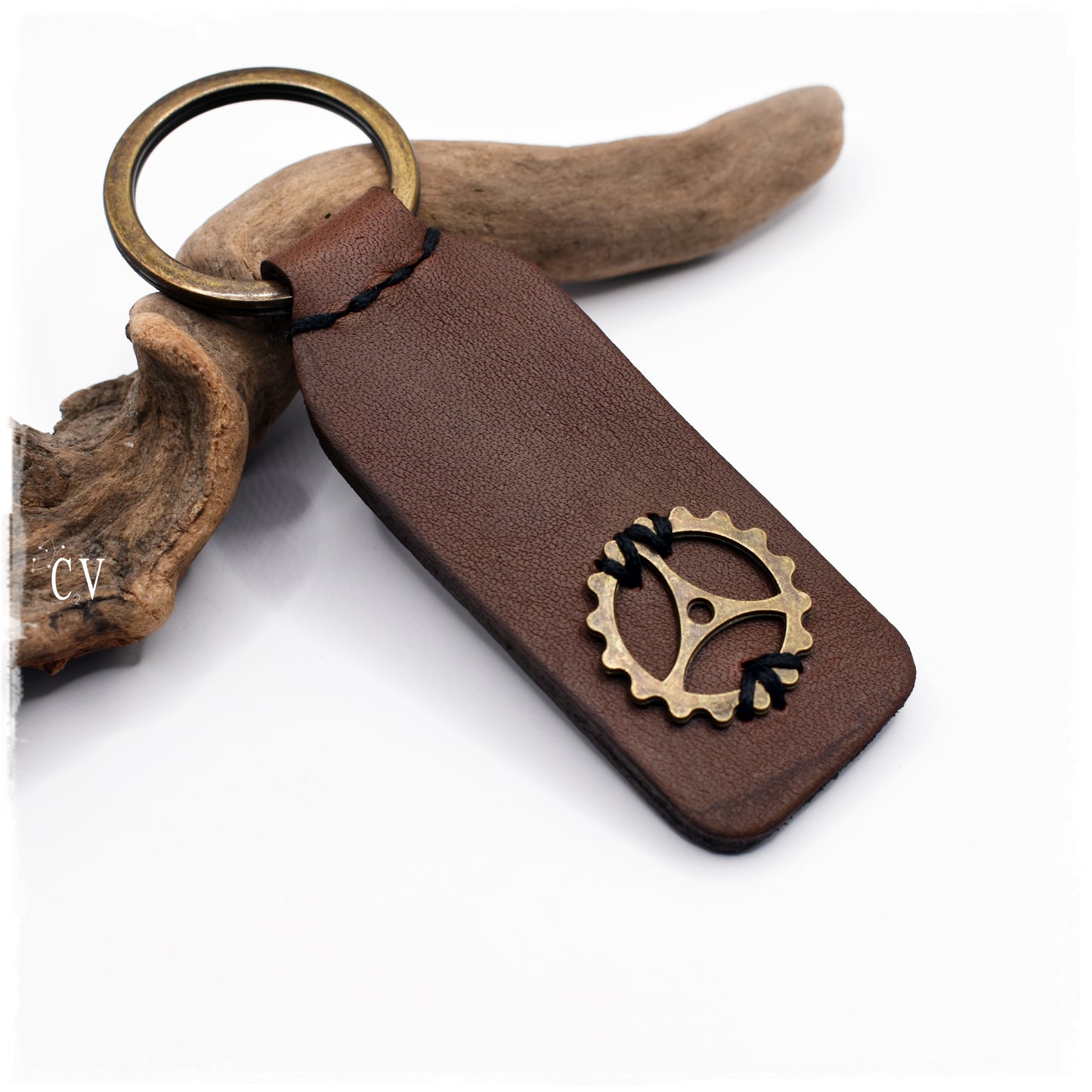 Steampunk Leather Keychain