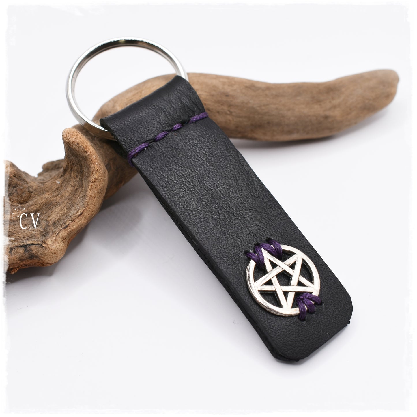 Pentagram Leather Keyring