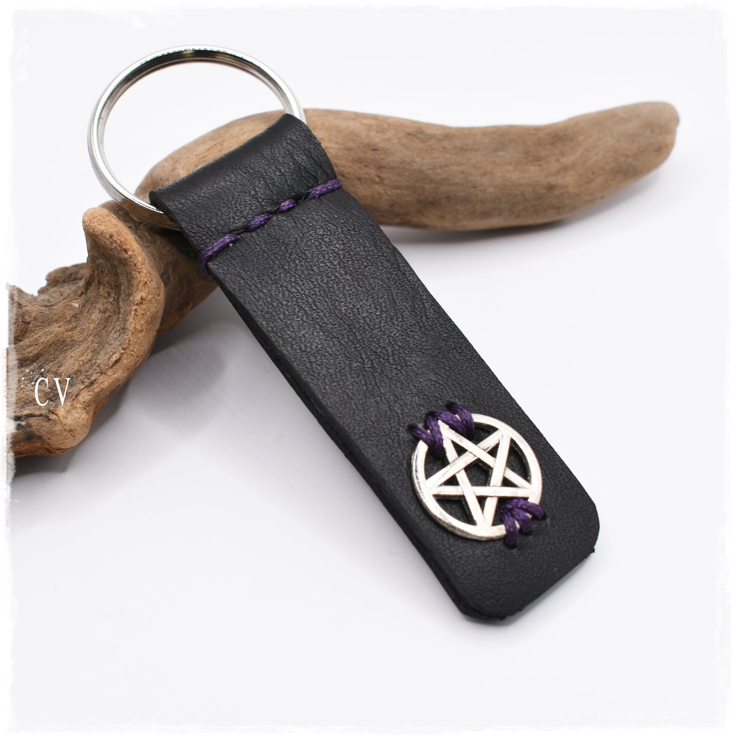 Pentagram Leather Keyring