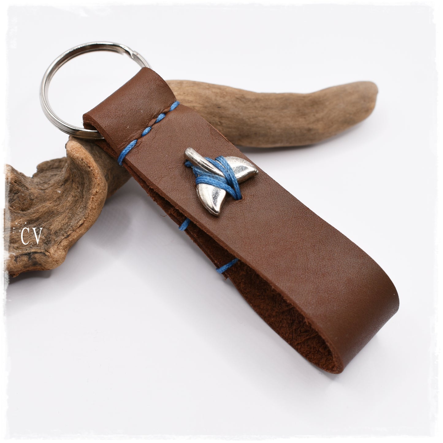 Whale Tail Leather Keyfob