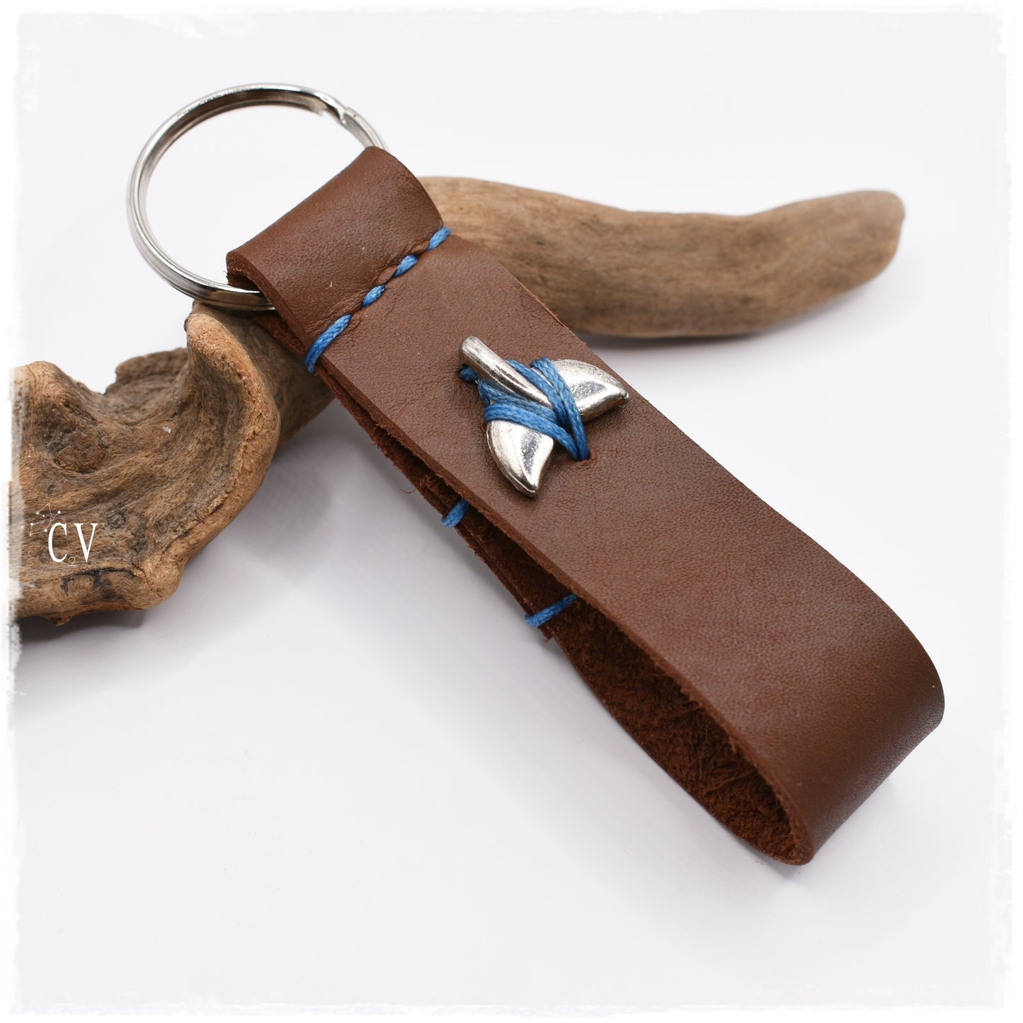 Whale Tail Leather Keyfob