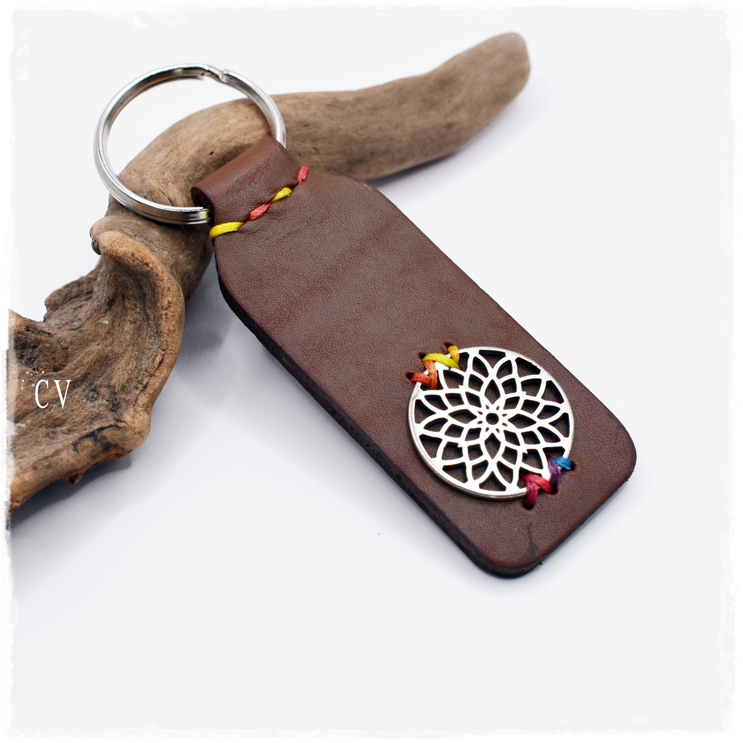 Mandala Leather Keychain