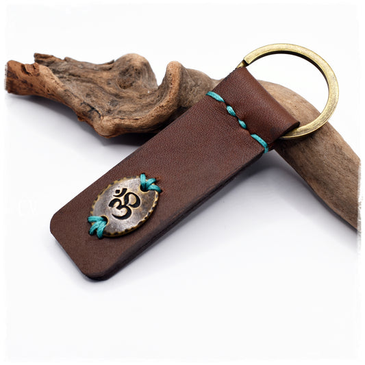 Om Leather Keychain